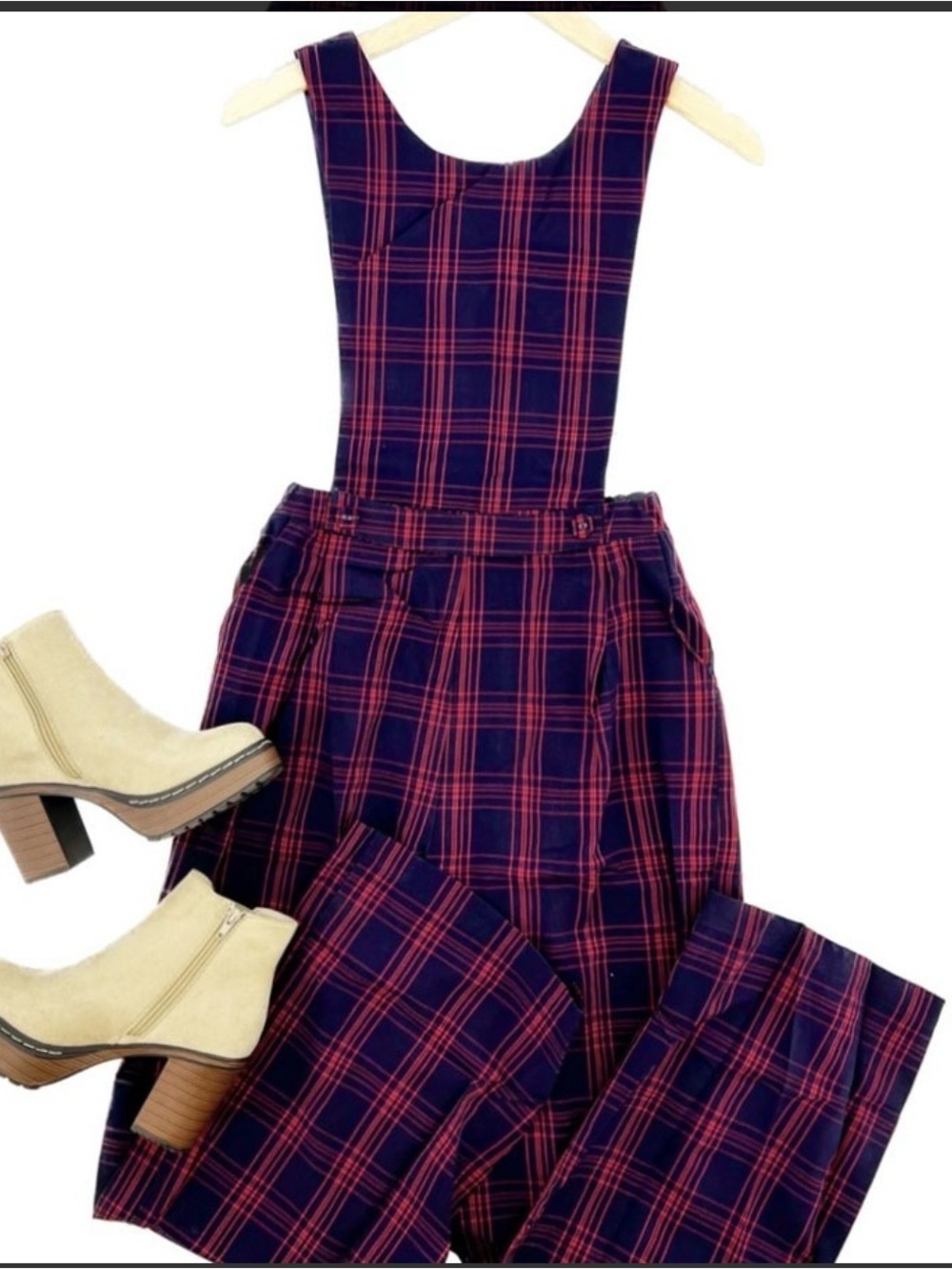 Promesa Navy and Red Plaid Jumpsuit